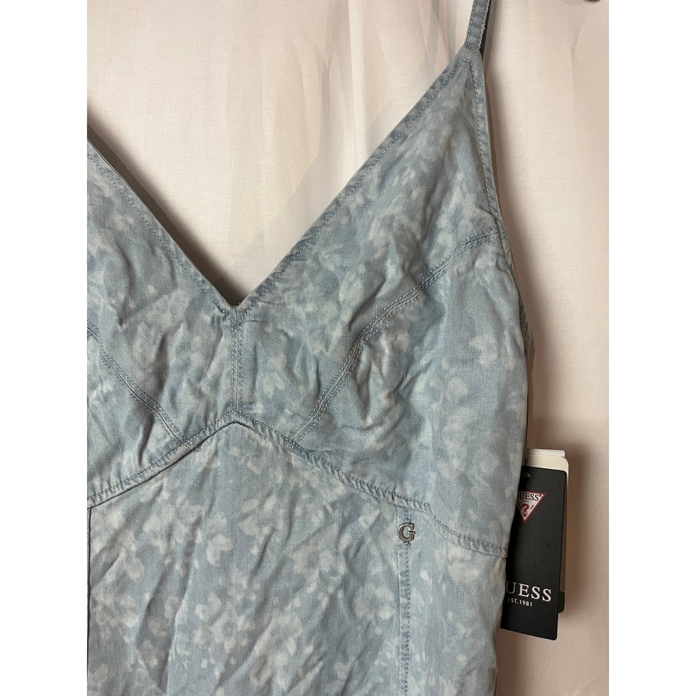 Guess Cruz Dress Womens Medium Blue Floral Tencel Maxi V-Neck W4GK93D4YZ4